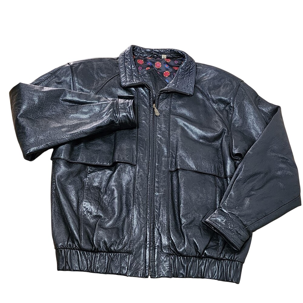 Vintage Preston & York Jacket Womens Small Black Leather Bomber 1980s Floral